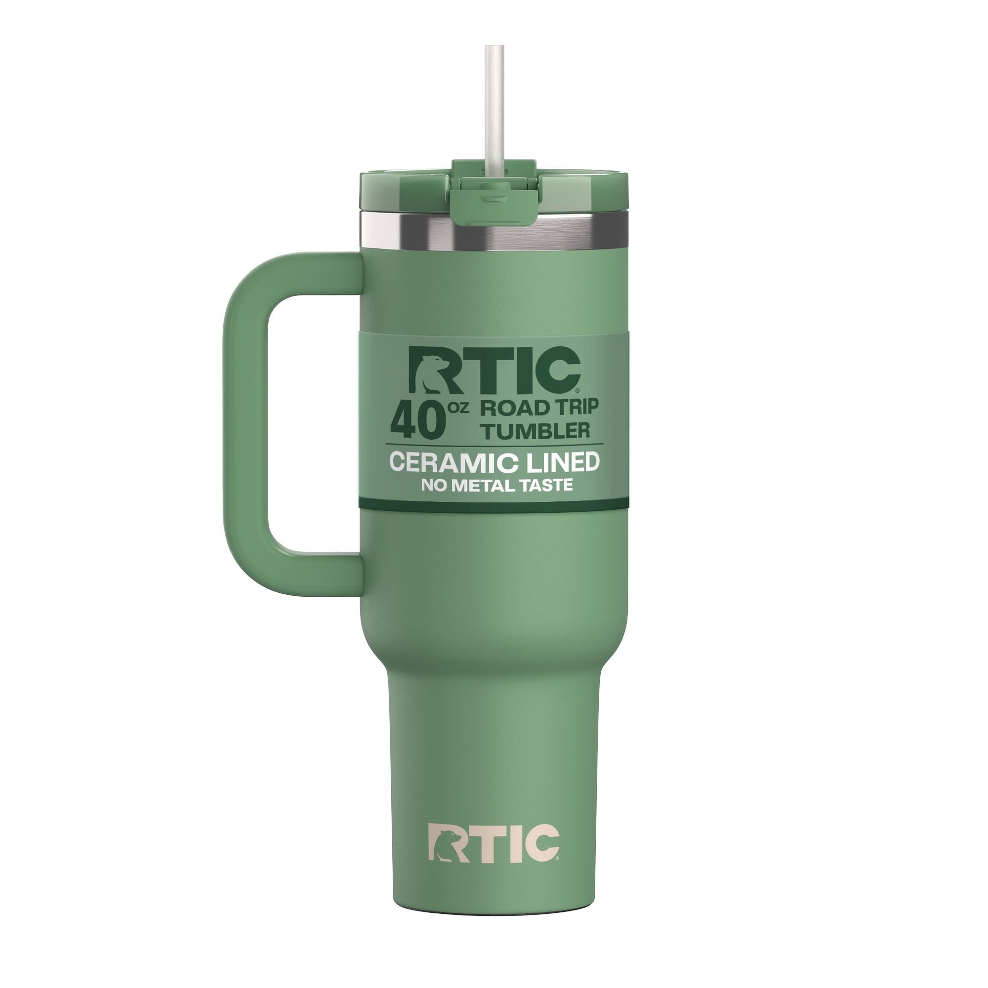 RTIC 40 oz Ceramic Lined Road Trip Tumbler with Handle and Leak-Resistant Straw Lid, White Glitter - Tumbler