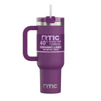 RTIC 40 oz Ceramic Lined Road Trip Tumbler with Handle and Leak-Resistant Straw Lid, Berry Jam