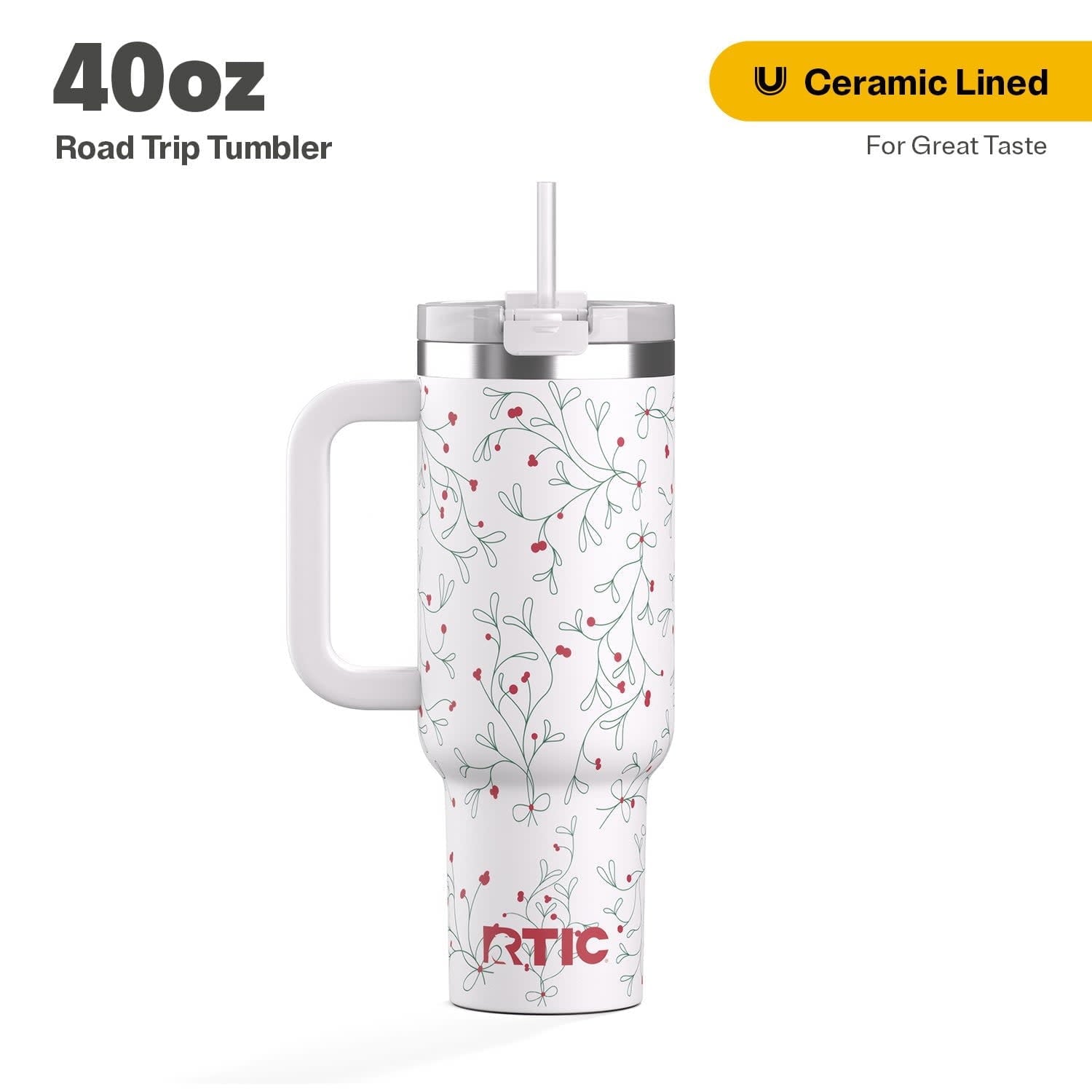 RTIC 40 oz Ceramic Lined Road Trip Tumbler, Leak-Resistant Straw Lid, Christmas, Holiday, Red Plaid - Tumbler