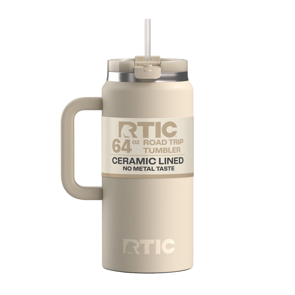 RTIC 64 oz Ceramic Lined Road Trip Tumbler with Handle and Leak-Resistant Straw Lid, White Glitter - Tumbler