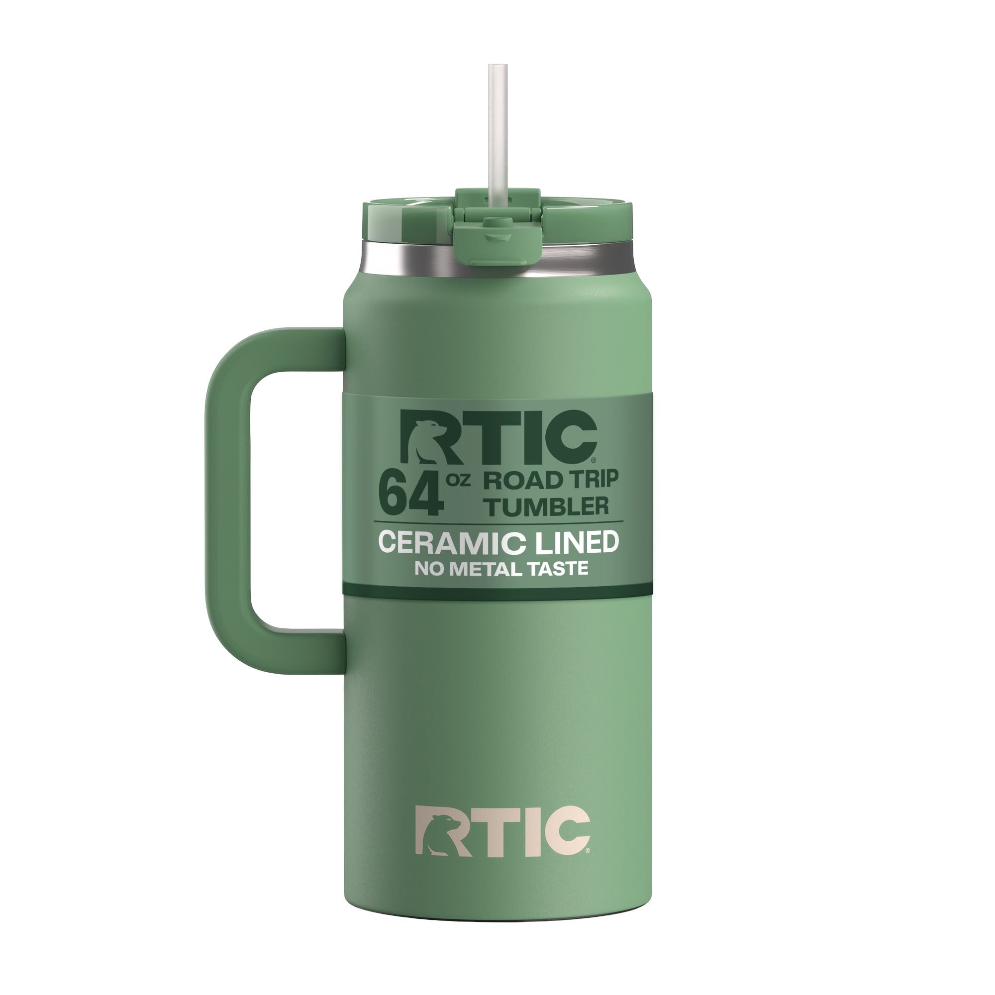 RTIC 64 oz Ceramic Lined Road Trip Tumbler with Handle and Leak-Resistant Straw Lid, White Glitter - Tumbler
