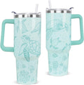 Sea Turtle Tumbler with Handle and Straw 40 oz Turtle Cup Hawaiian Ocean Turtles Coffee Travel Mug Stainless Steel Insulated Water Bottle Sea Turtles Stuff Decor Gifts for Women