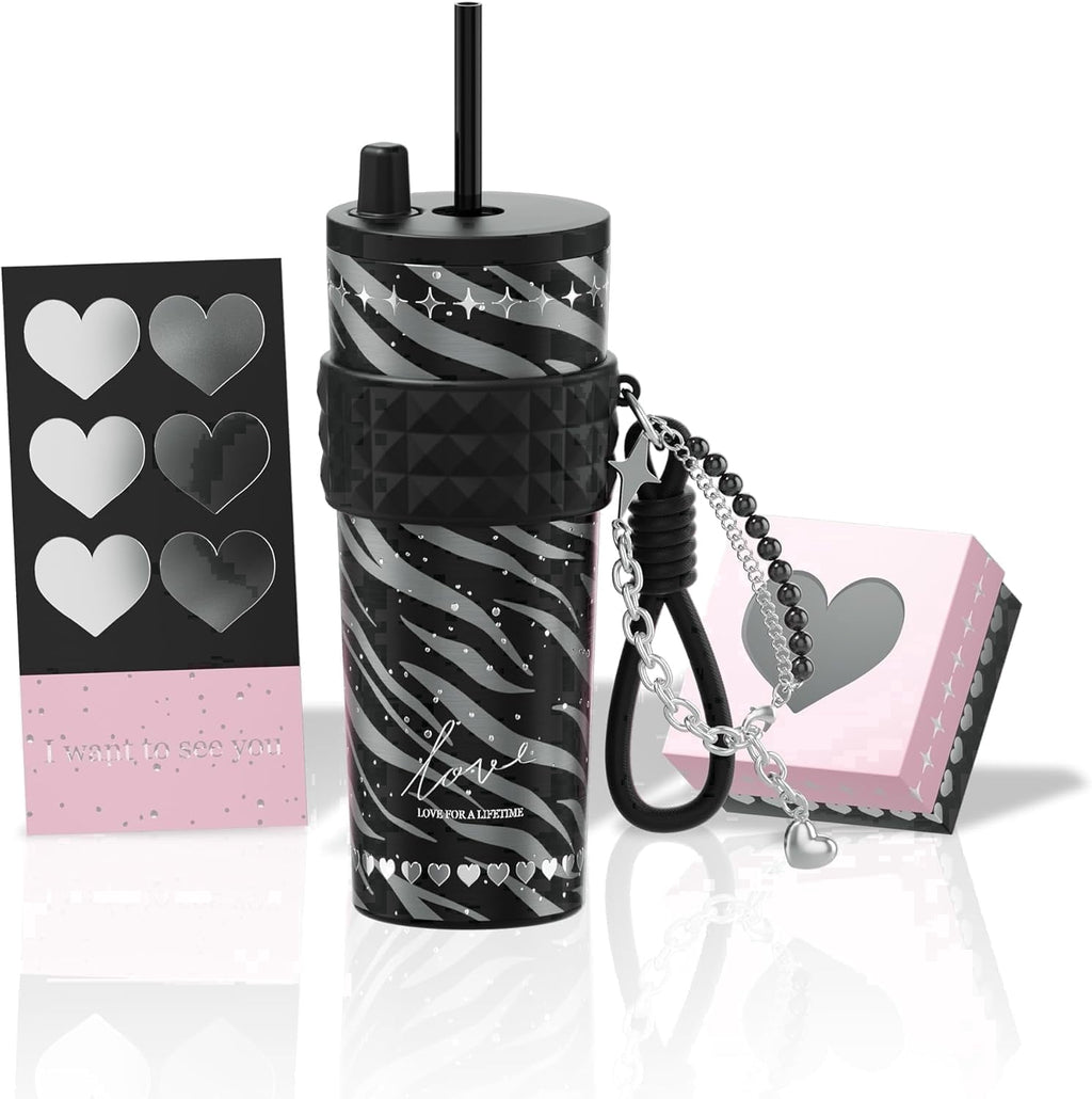 Sidagar 24oz Ceramic Coated Insulated Tumbler with Straw, Gift Travel Mug for Women and Couples, Pink - Tumbler