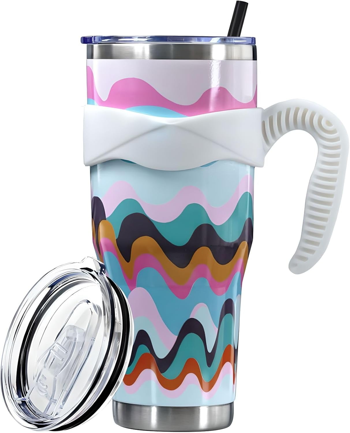 Sunmdecor Pink Leopard Print Tumbler with Handle and Silicone Straws - 40 Oz Cheetah Insulated Tumbler - - Tumbler