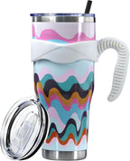 Sunmdecor Pink Leopard Print Tumbler with Handle and Silicone Straws - 40 Oz Cheetah Insulated Tumbler - Leopard Cup Gift for Women - Tumbler