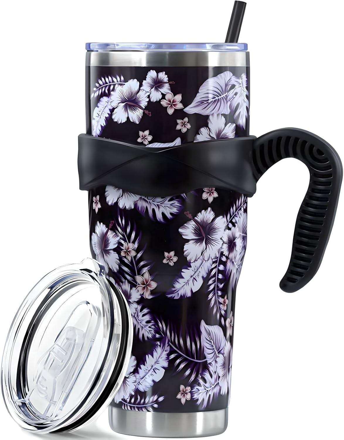 Sunmdecor Pink Leopard Print Tumbler with Handle and Silicone Straws - 40 Oz Cheetah Insulated Tumbler - - Tumbler