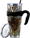 Sunmdecor Pink Leopard Print Tumbler with Handle and Silicone Straws - 40 Oz Cheetah Insulated Tumbler - - Tumbler
