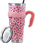Sunmdecor Pink Leopard Print Tumbler with Handle and Silicone Straws - 40 Oz Cheetah Insulated Tumbler - Leopard Cup Gift for Women - Tumbler