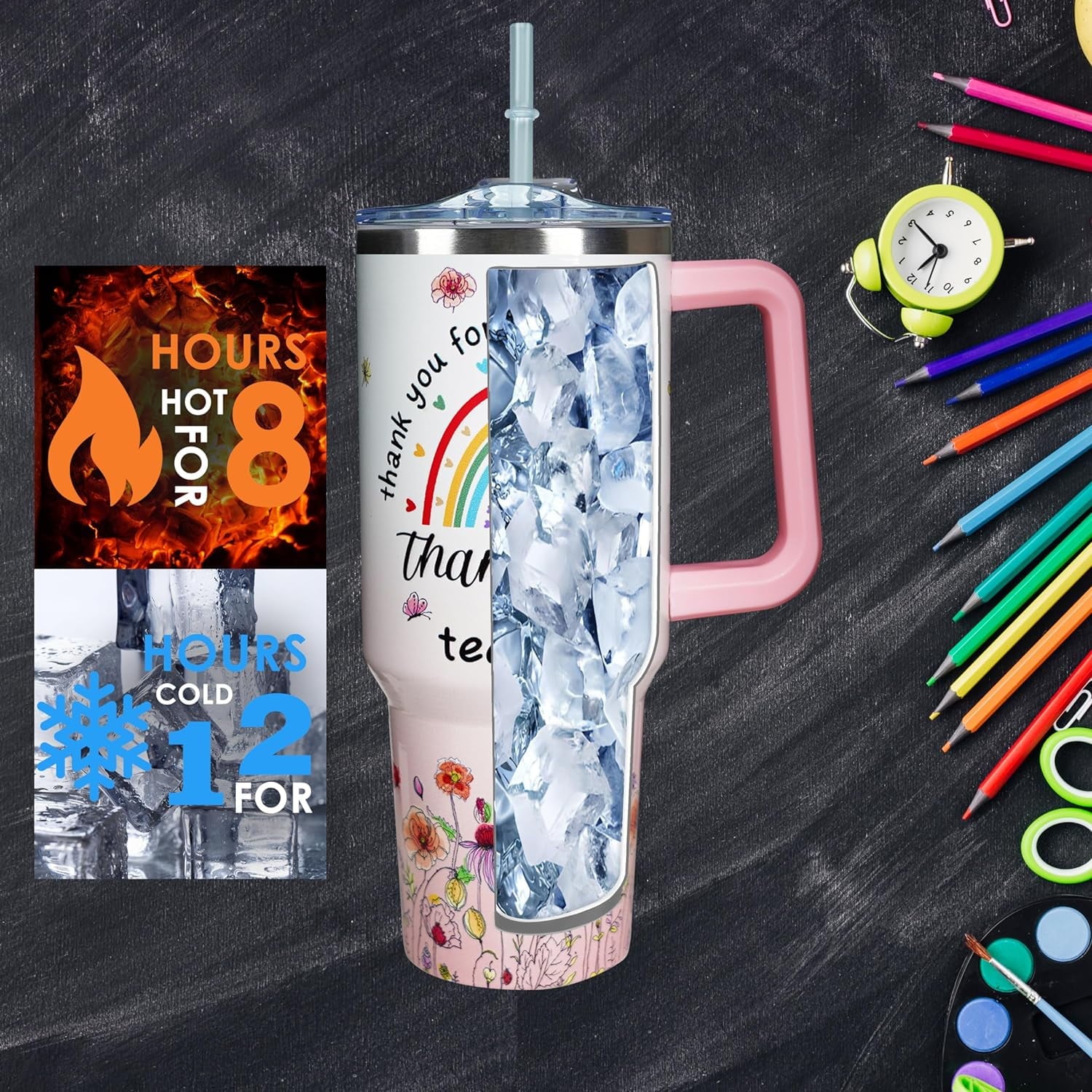 40 Oz Tumbler With Handle 40oz Purple Butterfly Tumbler With Lid Straw Double Insulated Travel Coffee Mug - Tumbler