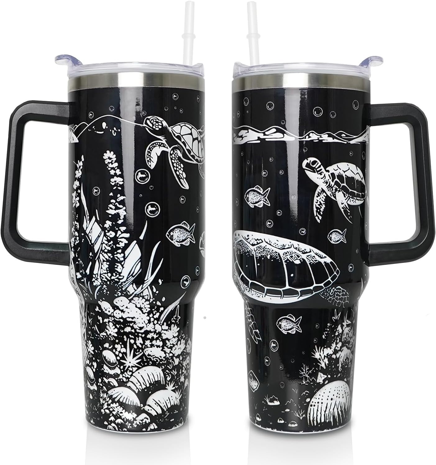 40 oz Tumbler with Handle and Straw Lid, Purple Butterfly Insulated Cup, Double Vacuum Leak Proof Coffee Travel Mug, Flower Stainless Steel Water Bottle Gifts for Women Girls - Tumbler