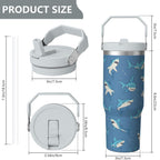1pc shark 30oz Tumbler with Straw & Handle - Insulated Stainless Steel Cup | Holiday Gift for Man Women (Christmas, Valentine's, Birthday)