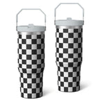 1pc Black and white grid 30oz Tumbler with Straw & Handle - Insulated Stainless Steel Cup | Holiday Gift for Man Women (Christmas, Valentine's, Birthday)