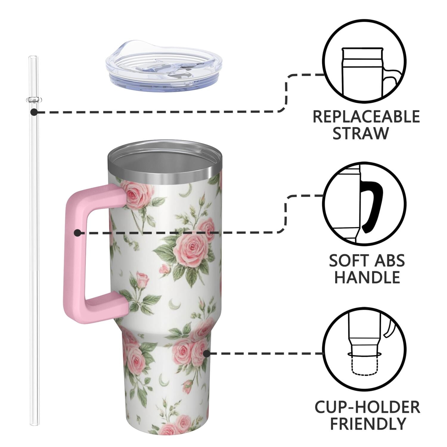 OBREWU Pioneer Flower Tumbler with Handle and Lid,Pioneer Flower 40oz Double Wall Vacuum Insulated Tumbler,Cups Gift for Women and Men