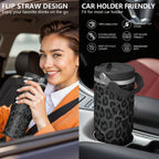30oz Insulated Leopard Tumbler with Handle,Featuring a Leak-proof 2-in-1 Lid and Straw,a Vacuum-insulated Travel Coffee Mug,Portable Stainless Steel Water Bottle,Suitable for Both Women and Men
