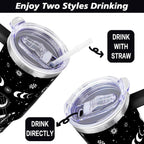 40oz Goth Gothic Tumbler with Handle and Straw, Stainless Steel Vacuum Insulated Flip Straw Butterfly Moon Tumbler, Spill Proof Travel Mug, Witch Decor Gifts for Women